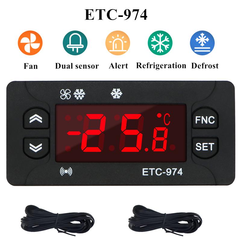 

ETC-974 Temperature Controller Refrigerator Defrosting Heating Control Thermoregulator with Dual NTC Sensor 220V