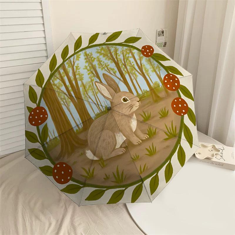 

1PC Rabbit Forest Umbrella-8-Rib Reinforced Portable Folding Travel Suitable for All Seasons Outdoor Daily Use-G344
