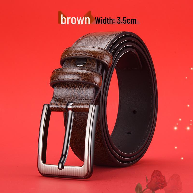 Men's Genuine Leather Belt - High-End Business & Casual Style, Needle Buckle, Suitable for Middle-Aged and Young Men.