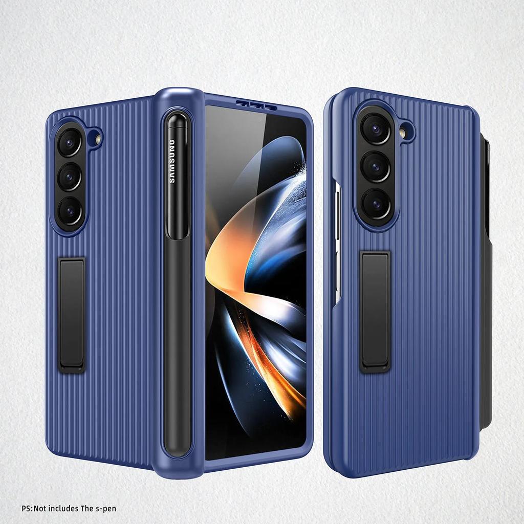 Matte Bracket Folding Hinge Pen Holder for Samsung Galaxy Z Fold 5 Case with Tempered Film Shockproof Stand Protection Hard Back Full Protection Cover