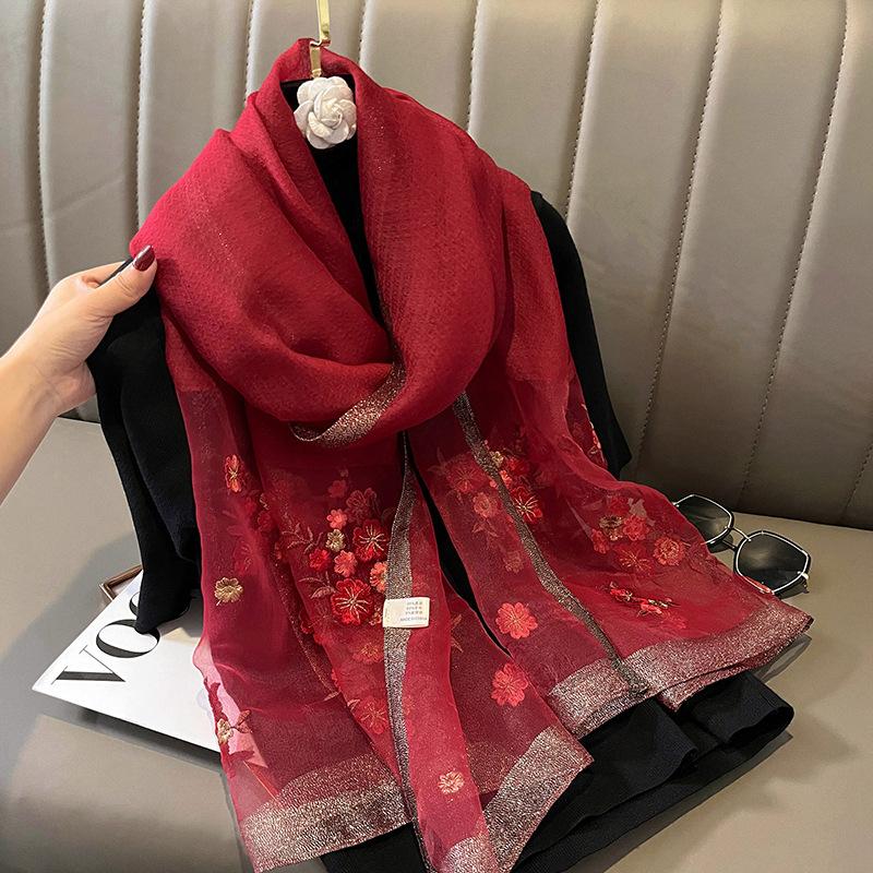 Silk wool Shawls Scarf for Lady Large Floral Beach Stoles Foulard Female Hijab Thin Bufanda Scarves Women Luxury Pashmina Wraps
