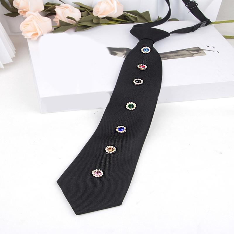 Two-Level Crystal Flower Necktie For Men Women Kids Gatherings Soft Polyester Fashion Accessory