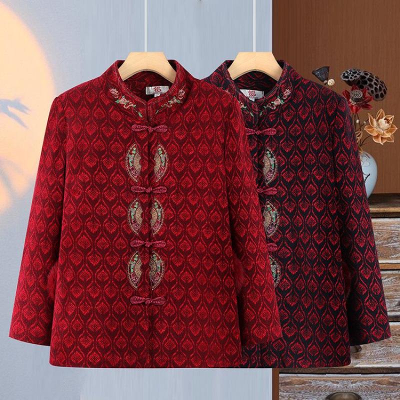 Autumn and Winter Coat Women's Winter Clothing Fleece Thickened Old Lady Embroidered Imitation Mink Clothes