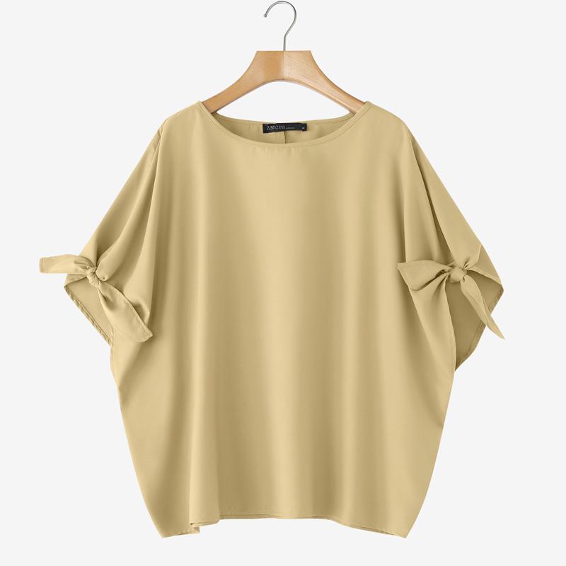 

ZANZEA Женская летняя блузка с круглым вырезом и рукавами 3/4, свободного кроя, в повседневном стиле