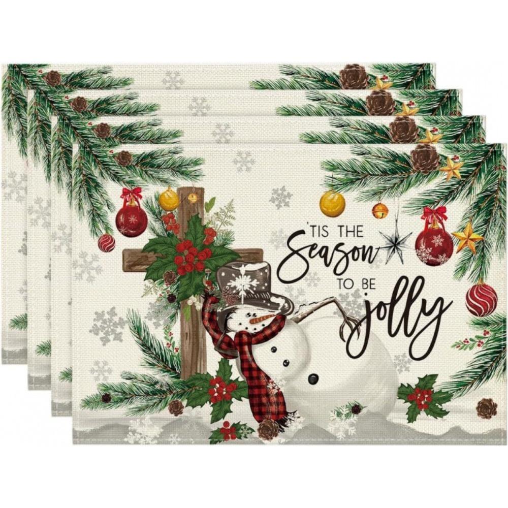 4pcs Non Slip Table Mat Rectangular Tableware Pad Household Christmas Placemat  Festival