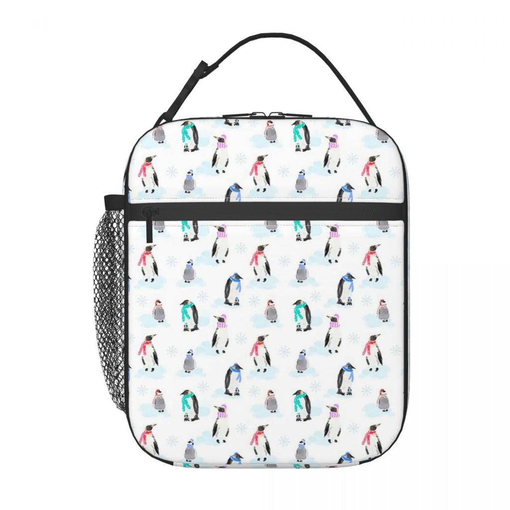Cute Penguin And Ice Snow Pattern Insulated Lunch Bag for Women Children Leakproof Food Boxes Thermal Lunch Box Tote