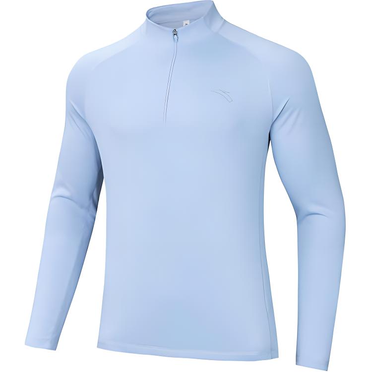 

Anta Running Series Solid Color Stand Collar Comfortable Breathable Versatile Casual Long Sleeve T-Shirt Men Tops Sky-Blue 152435401-1 XL