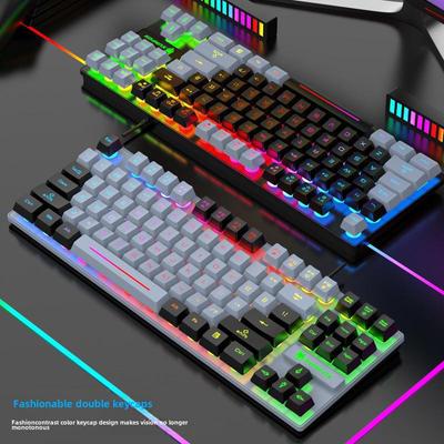 Silver Fox K10 Mechanische Gaming-Tastatur mit 87 Tasten, USB-Kabel, zweifarbig, Regenbogen-Hintergrundbeleuchtung