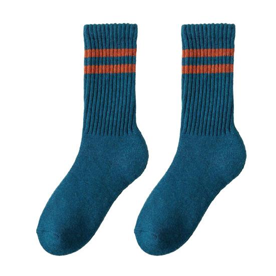Damen Gestreifte Wollsocken Colorblock Verdickte Kniestrümpfe Warme Winter Frotteesocken für Sport Fitness Laufen Alltagskleidung