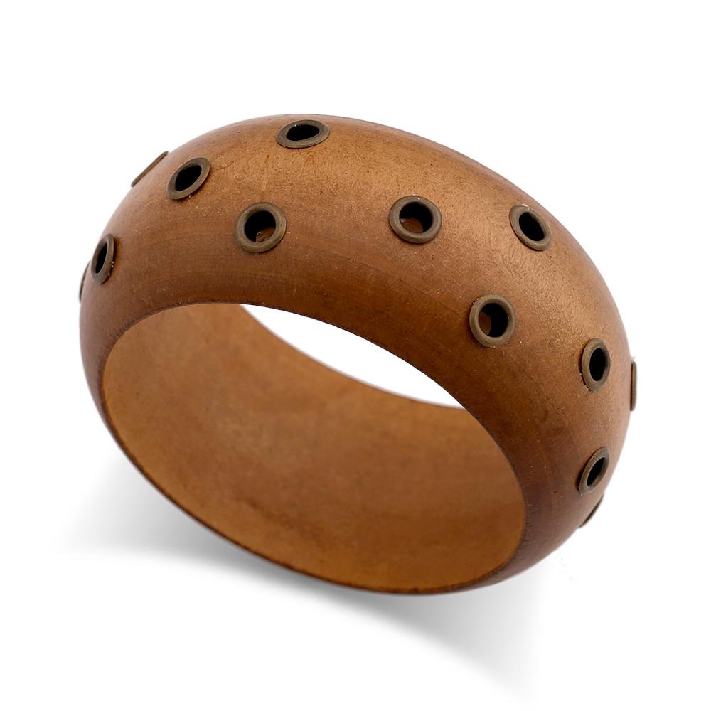 

Exaggeration Punk Hip-Hop Round Hole Wood Geometric Wide Bangles Vintage Fashion Bracelet Bangle For Women Men Jewelry