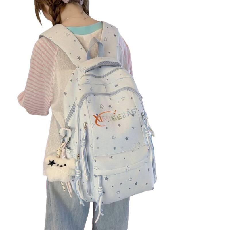 Schoolbag Large Capacity Student Backpack Women's Travel Light Casual Versatile Backpack Star Light Travel College Style School Bag