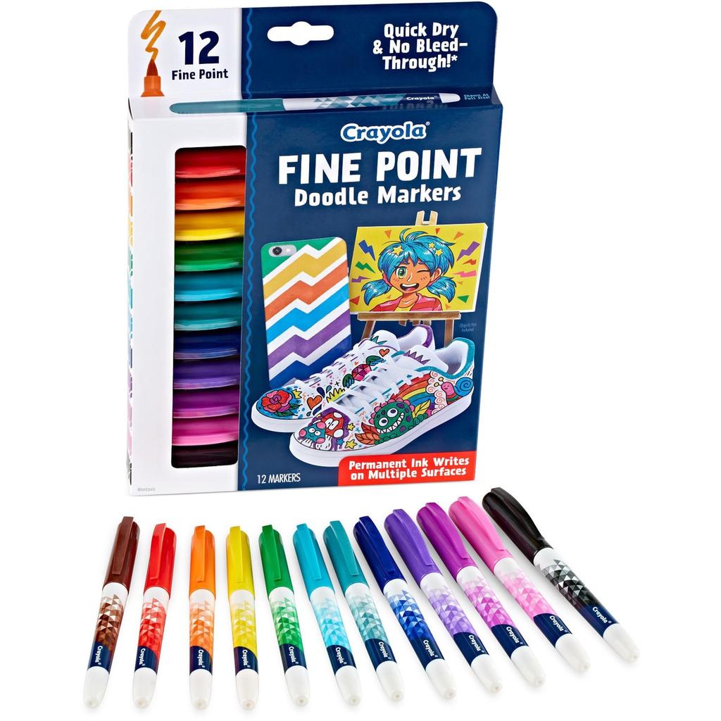 Crayola Finepoint Doodle 12 Fine 588312 Markers, Colors, Tip, Oil-Based Pens, (Authentic Product)