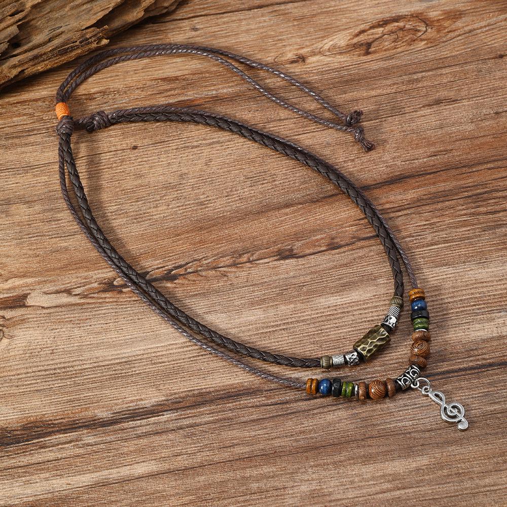 Retro Multi-layer Music Note Pendant Necklace - European & American Style, Long Sweater Chain Accessory