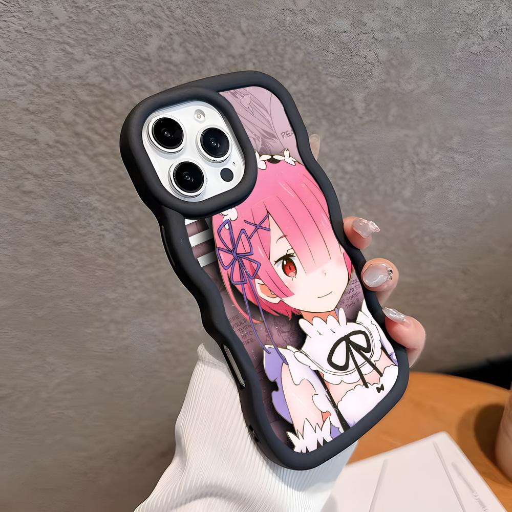 

ReZero Ram Waifu Mobile Phone Case for iPhone 17 16 15 14 13 12 11 Air Pro Max Plus Wavy Edge TPU Colorful Cover Cover Luxury iPhone 11 Pro