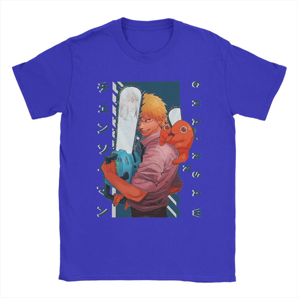 Vintage Denji And Pochita Chainsaw Anime T-Shirts Men Crew Neck 100% Cotton T Shirts  Short Sleeve Tee Shirt Gift Idea Clothing