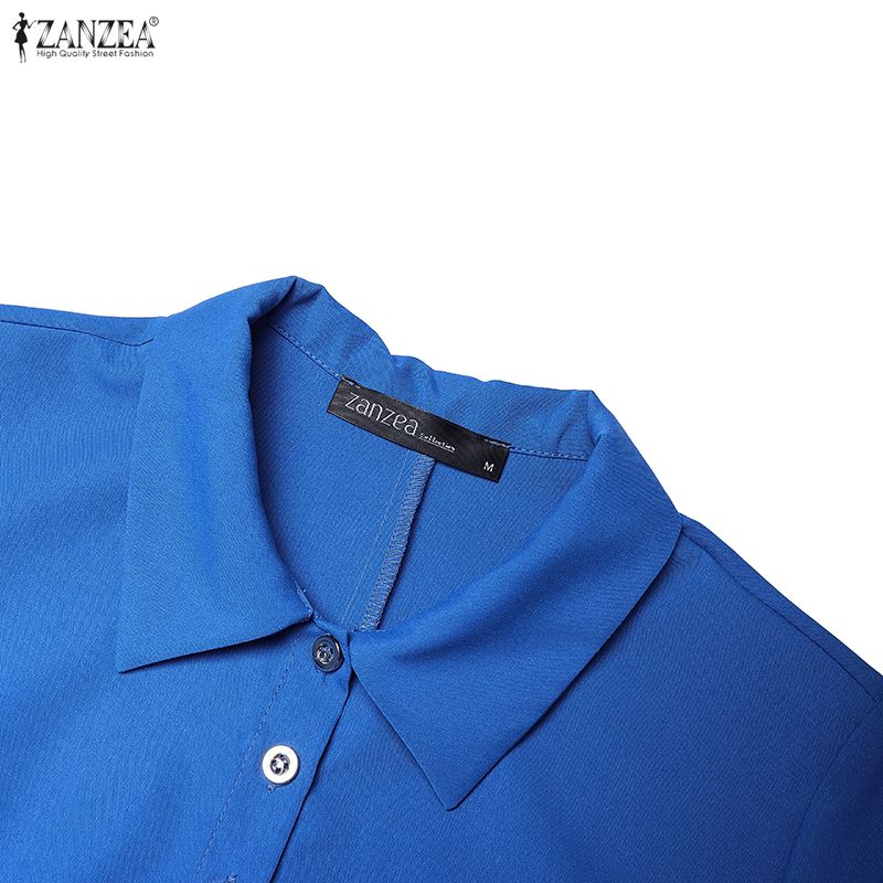 ZANZEA Damen Freizeitkleid Sommer Halbsleeve mit Umlegekragen