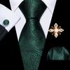 Pearl Brooch with Silk Tie for Men Vintage Floral Teal Necktie Hanky Cufflinks Gift Formal Set