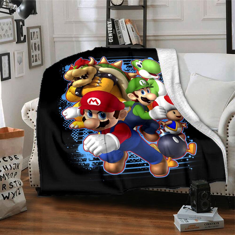 Super Mario Bros Adventure Flannel Blanket Super Soft Warm Cozy Blanket For Sofa Bed Office Travel Allseason Home Decor Gift