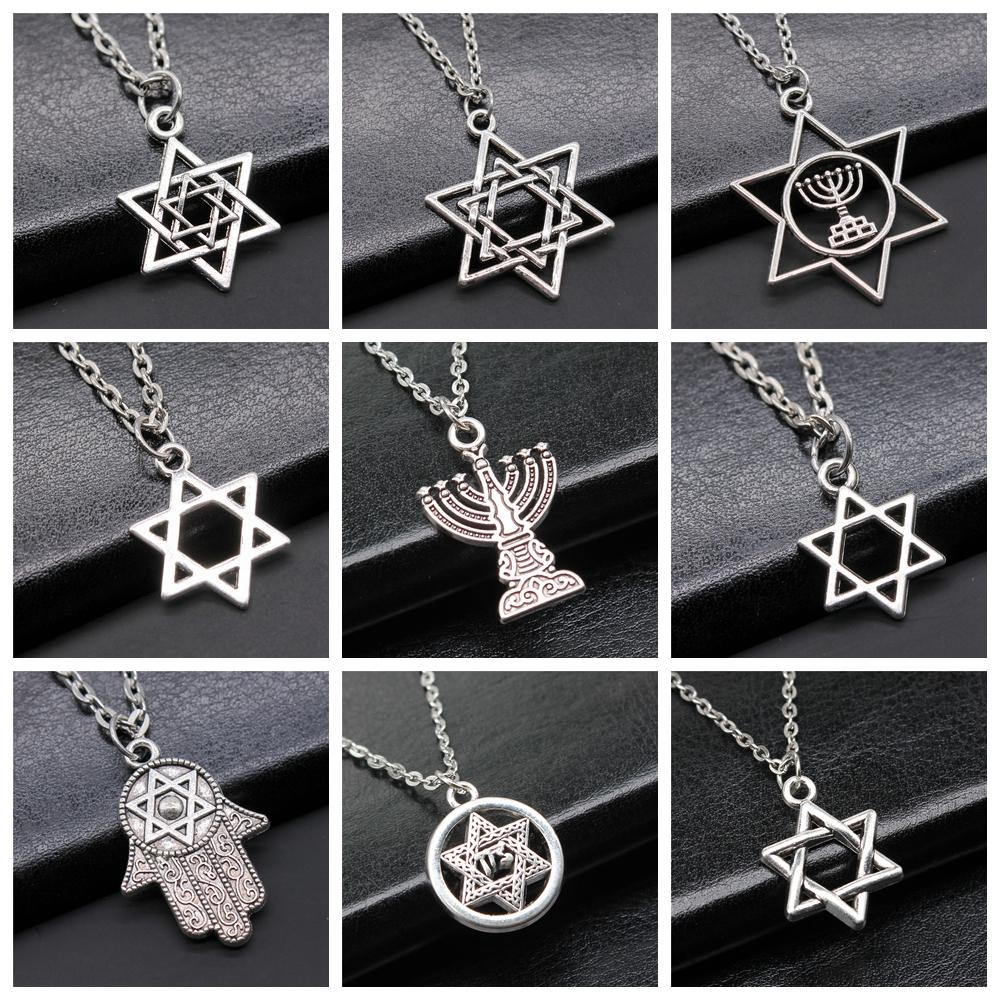 25 Stile Je Menora Davidstern Hexagram Anhänger Halskette Choker Charme Fabrikpreis Schmuck