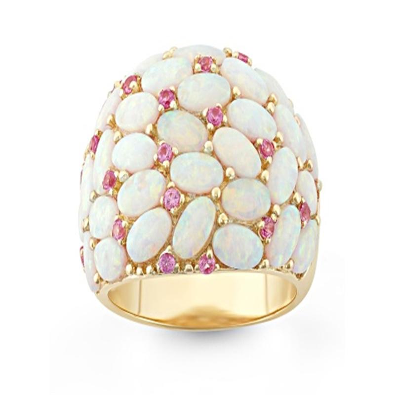 Aesthetic Inlaid Imitation Opal Stone CZ Women's Ring Trendy Gold Color Geometry Daily Wear Party Jewelry Anniversary Gift
