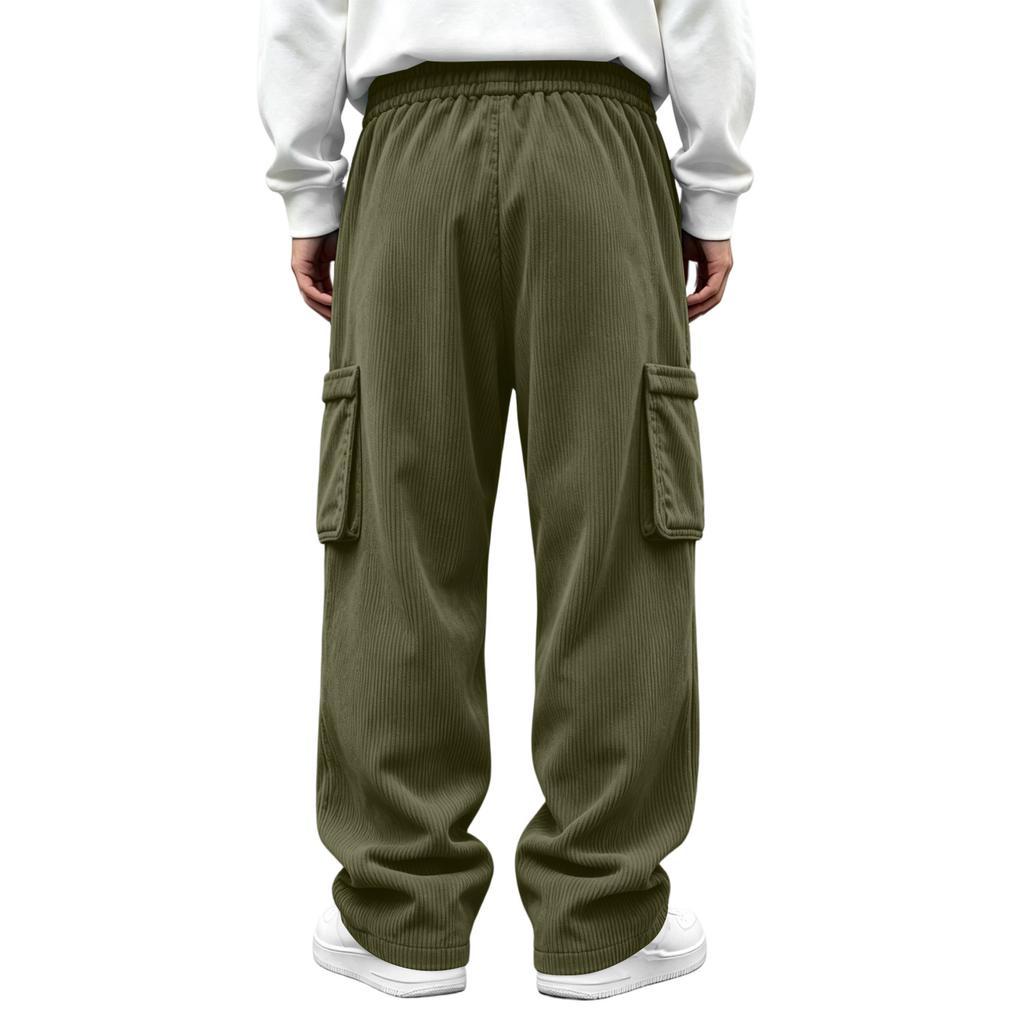 Men's Corduroy Pants with 4 Pockets and Waist, Casual Trousers