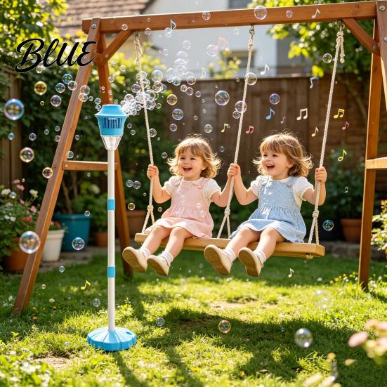 Bubble Machine for Outdoor Use Kids 46 Inch Vertical Maker with Adjustable Height Three-Section Flexible Blower Tube Battery Music Light Toddlers