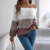 Maglione Pullover Casual da Donna Autunno e Inverno con Maniche a Lanterna e Treccia Color Block