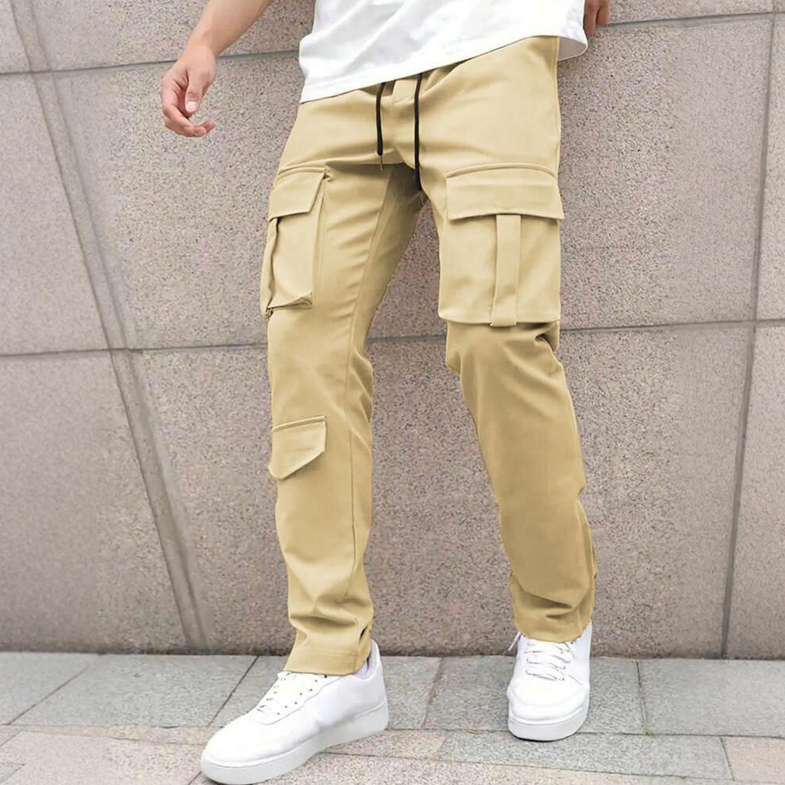 

Cargo Pants For Men Workout Joggers Casual Hiking Pants Work Baggy Loose Drawstring Track Sweatpants With Multi Pockets XXL хаки