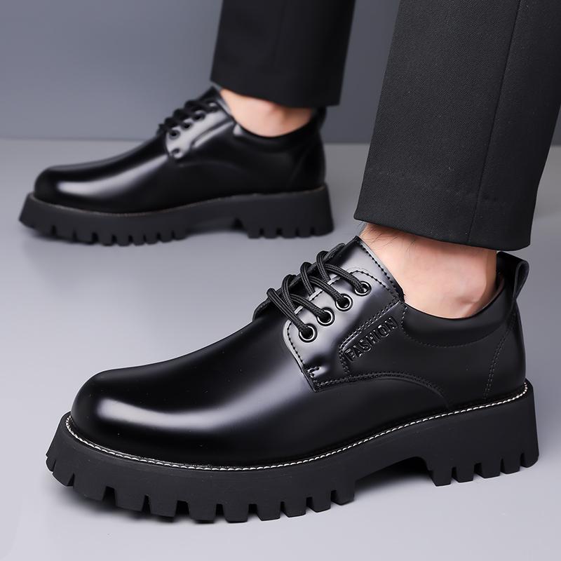 Fashion Derby Men's Leather Shoes Retro and High-quality Styles Casual Party and Business Office High Quality Thick Soled Suit New