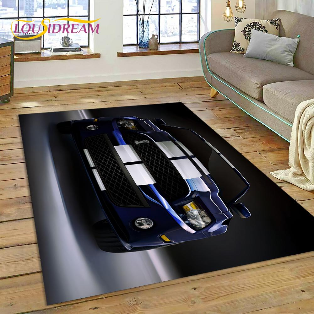 Classics 3D F-Ford GTR Mustang Car Rug Carpet for Living Room Bedroom Home Decor,Floor Mat Non-slip Decoration for Sofa Doormat