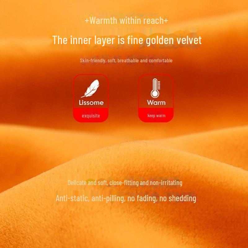 Vestă caldă pentru bărbați din catifea aurie - plus catifea, îngroșată, culoare solidă, gât rotund, cămașă cu fundul apropiat