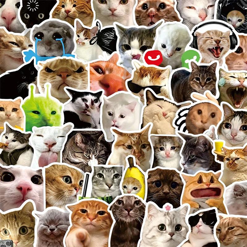 Cute Funny Cat Meme Cartoon Stickers Waterproof DIY Decoration Laptops Water Bottles Phones Cute Animal Decals Toys Gifts