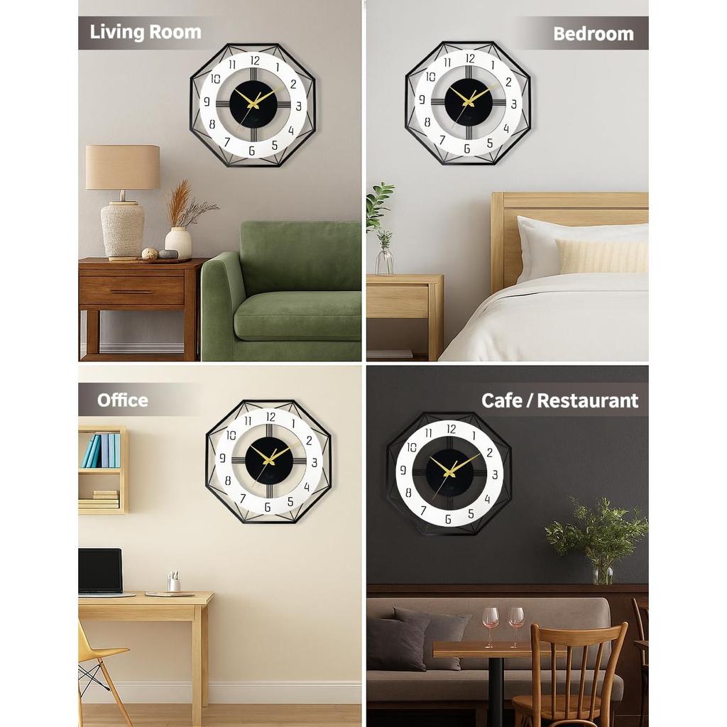40 cm / Metal Hexagon Silent Wall Clock for Living Room | Non-Ticking Antique Large Wall Clock for Bedroom, Office, Hall, Drawing Room