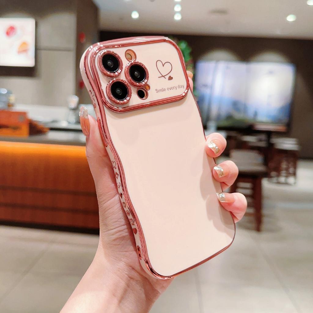 For iPhone 14 Pro Max Case Wave Frame with Love Heart Raised Camera Protection TPU Cover
