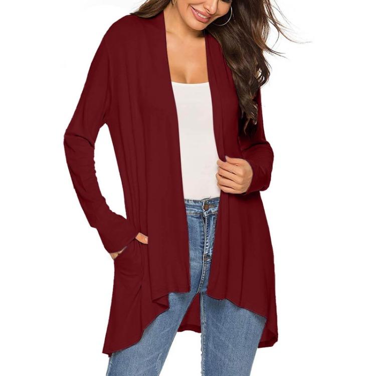 Langarm Strickjacke Jacke Damen Lässig Mode mit Tasche