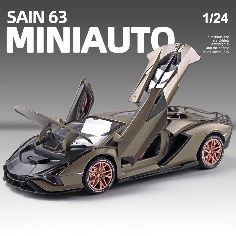 Nieuw 1:24 Lambos Sian Fkp37 Auto Sportauto Model Diecast Geluid Super Race Hefbare Staart Auto Wielen Voor Kinderen Cadeaus