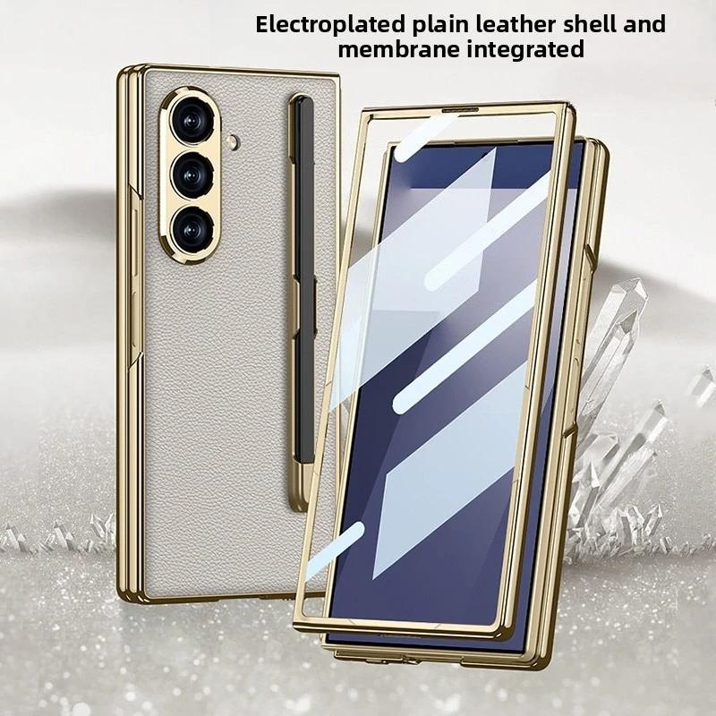 Zijde PU Leer Gehard Beschermfolie Penhouder met Pen Telefoonhoesje voor Samsung Galaxy Z Fold 7 Fold7 Scharnier Beschermhoes