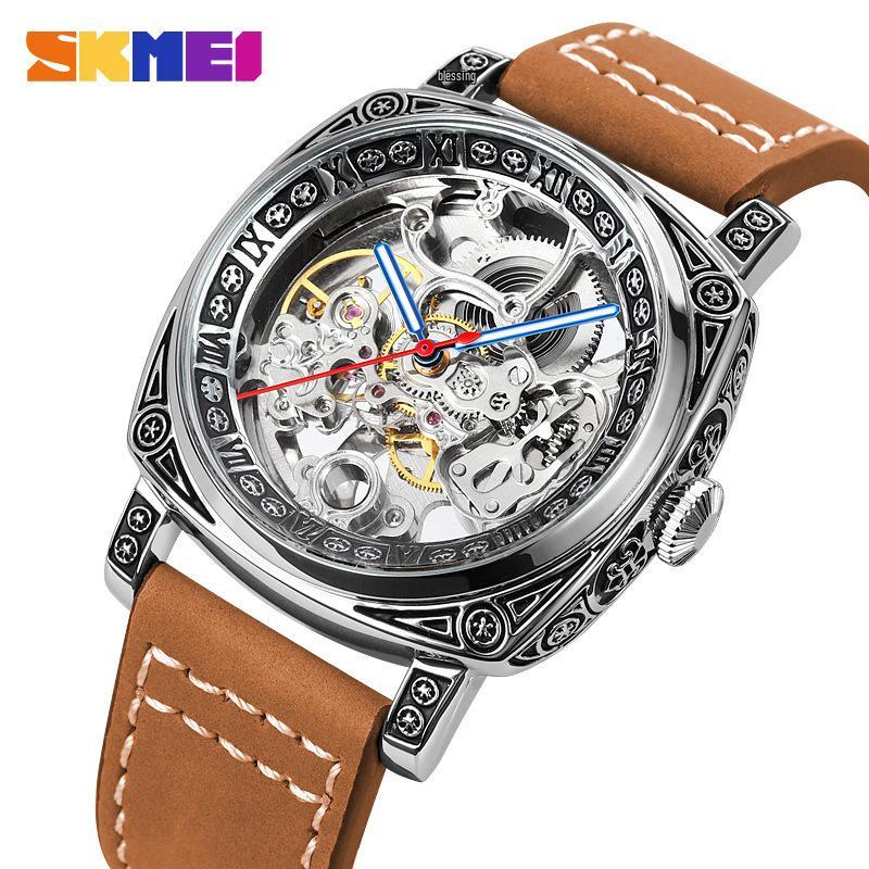 Skmei Fashion Square Men's Mechanical Watch with Leather Strap