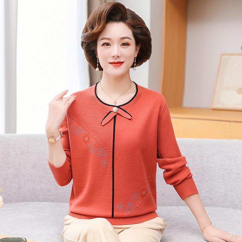 Stylish Plus Size Knitwear for Middle-aged & Elderly Women - Round Neck, Long Sleeve, Loose Fit, Autumn/Winter 2023 Sweater
