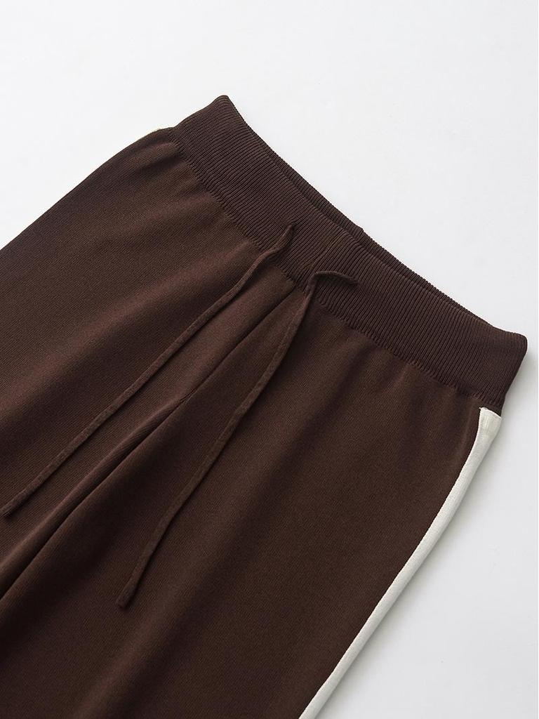 Women's Spring Coffee Stripe Pullover Sweater & Color Block Knit Pants Set