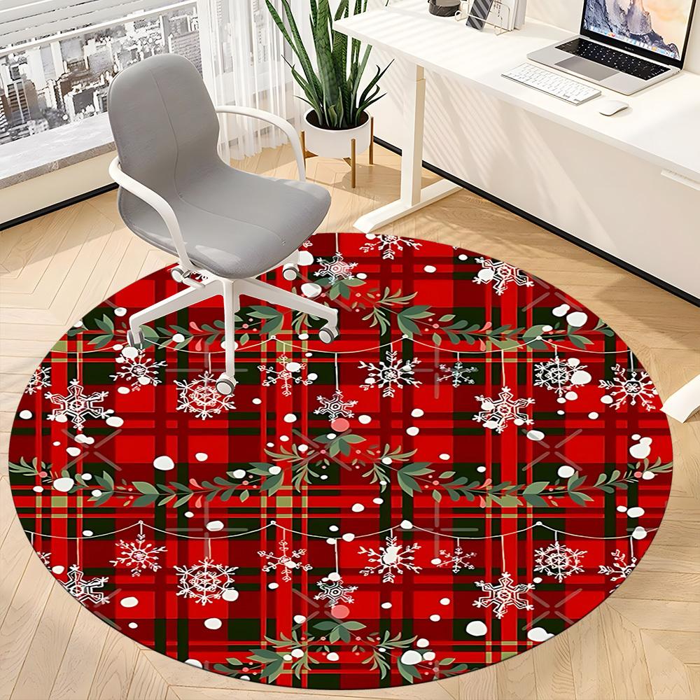 1pc Christmas Plaid Office Round Rug, Non-slip, Soft and Durable Office Rug for Interior Decoration, Perfect for Office, Beautiful Decoration yy260324