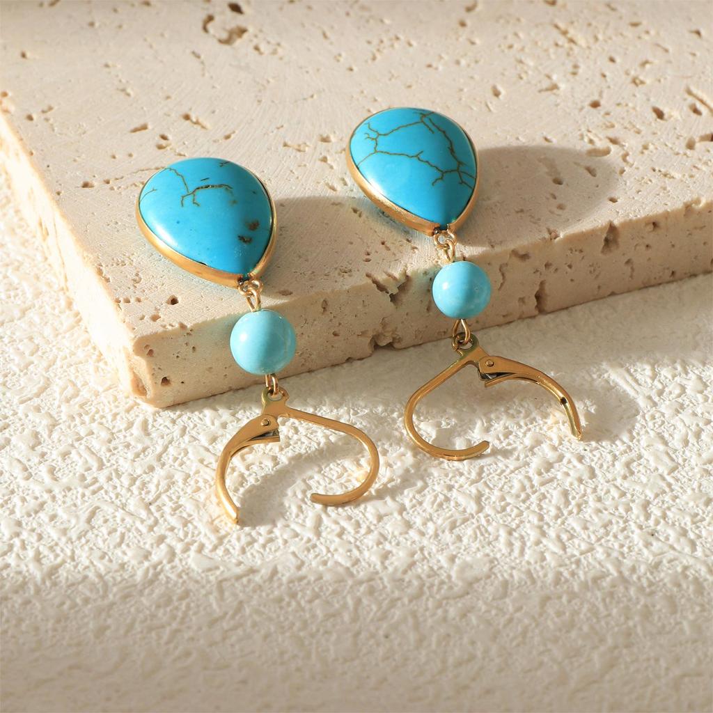 Boucles d'oreilles pendantes vintage françaises turquoise pour femmes - Collection Automne/Hiver