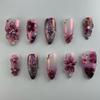 24Pcs Gold Pink Flower Press On Nails Almond Shape Glossy Fake Nails With Pearl Decor Autumn Ballet False Nail Tips