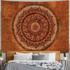 Boho Mandala Gobelin Wiszący na Ścianę Hippie Bohemski Kwiatowy Medalion Indyjski Gobelin Estetyczny Artystyczny Wystrój Ściany Duży Vintage Pomarańczowy