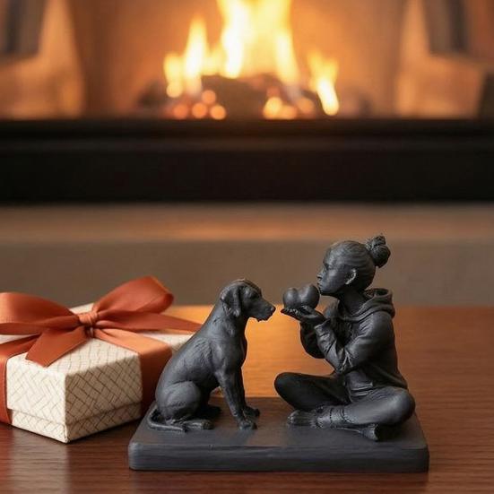 3D Printed Dog And Owner Sculpture Dog And Owner Statue Desktop Animal Figurine
