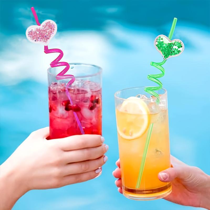 26cm Glitter Love Heart Straw Plastic Helical Drinking Tube Reusable Eco Straws Birthday Wedding Party Beverage Decoration