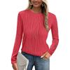 Women's Fashion Round Neck Long Sleeve T-Shirt Solid Color Textured Bottom Top