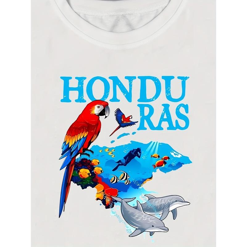 European size Women'S Short-Sleeve Round-Neck T-Shirt with a Honduras Parrot Print