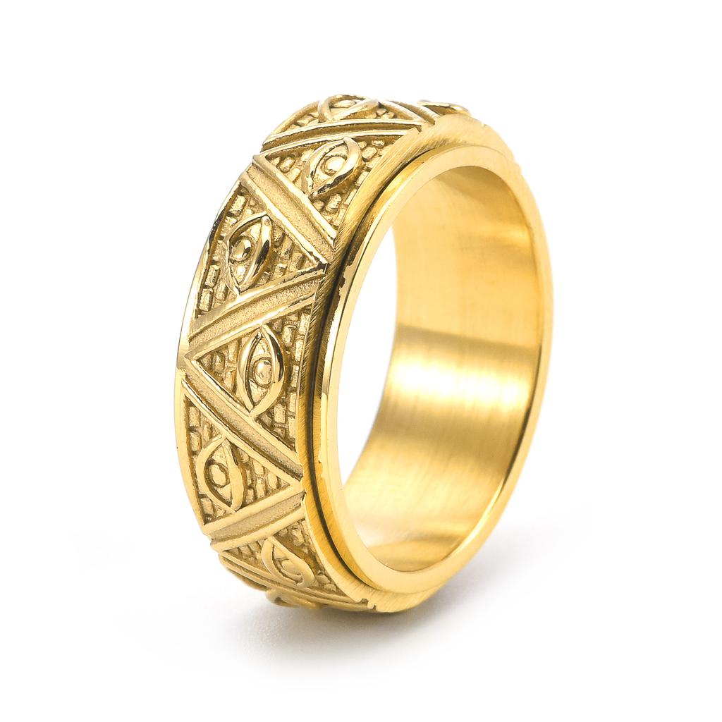 Retro God's Eye Rotating Ring for Men Woman Fashion Stainless Steel Eye of Providence Finger Jewelry Gothic Bohemian Style Men's Accessory