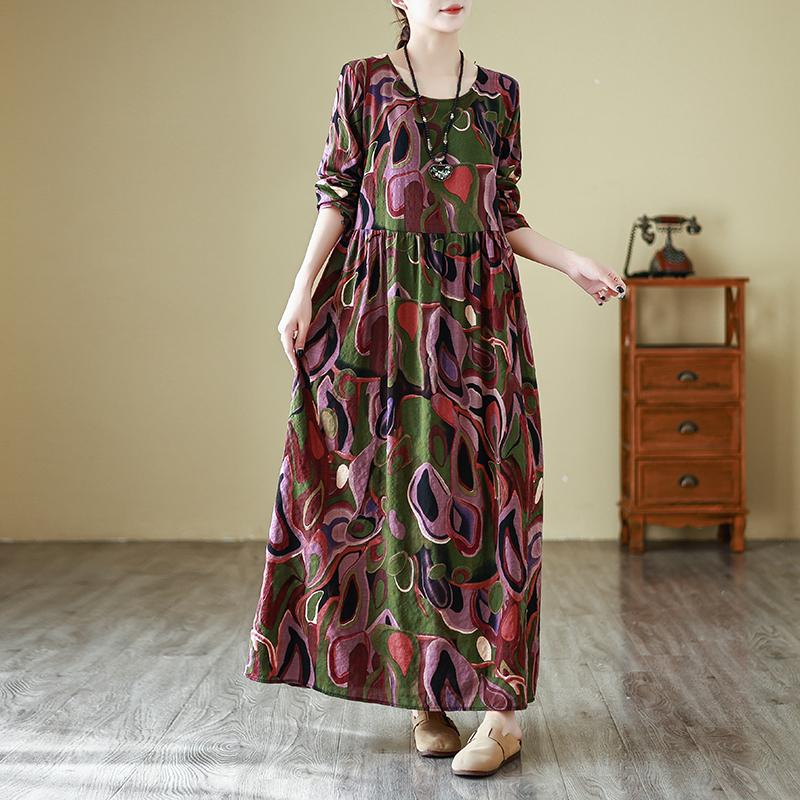 Dimanaf 2025 Spring Women Plus Size Holiday Loose Dress Vintage Basic Pleated Long Dress Casual Dress Maxi